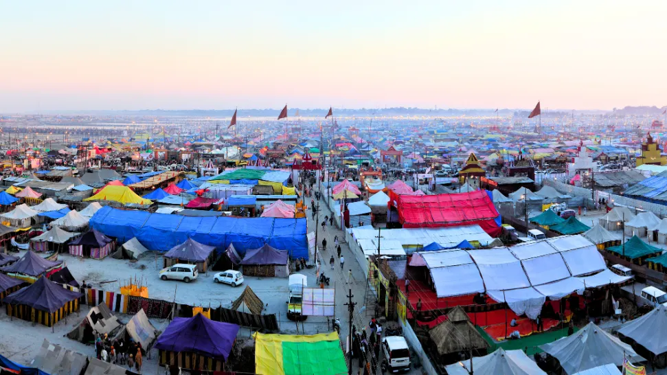 Kalpavasis living by the riverbank during Magh Mela